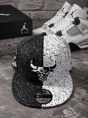 New Era Chicago Bulls Jordan Oreo White Cement Splatter 3 4 9Fifty 950 Hat Black